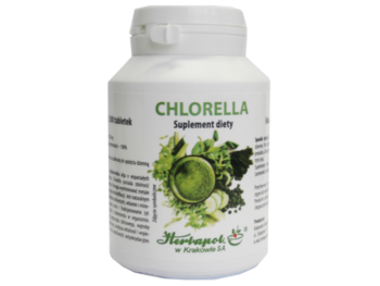 Zdjęcie przedstawia suplement diety Herbapol Kraków Chlorella, tabletki.