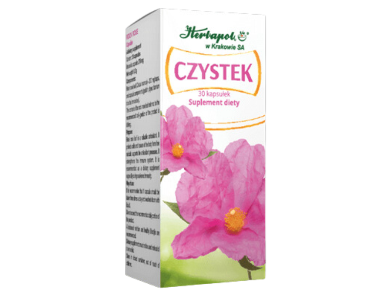 Zdjęcie przedstawia suplement diety Herbapol Kraków Czystek, kapsułki.