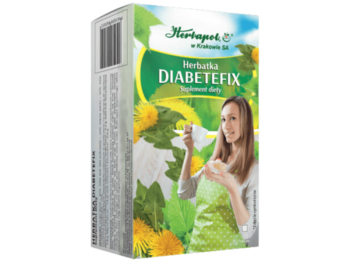 Zdjęcie przedstawia suplement diety Herbapol Kraków Herbatka Diabetefix, zioła do zaparzania.