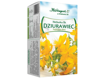 Zdjęcie przedstawia suplement diety Herbapol Kraków Herbatka Fix dziurawiec, zioła do zaparzania.