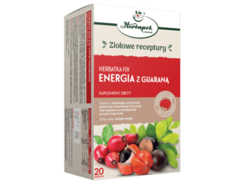 Zdjęcie przedstawia suplement diety Herbapol Kraków Herbatka Fix energia z guaraną, zioła do zaparzania.
