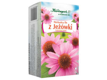 Zdjęcie przedstawia suplement diety Herbapol Kraków Herbatka Fix z jeżówki, zioła do zaparzania.