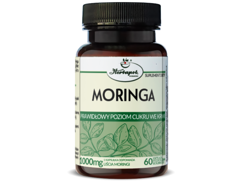 Zdjęcie przedstawia suplement diety Herbapol Kraków Moringa, kapsułki.