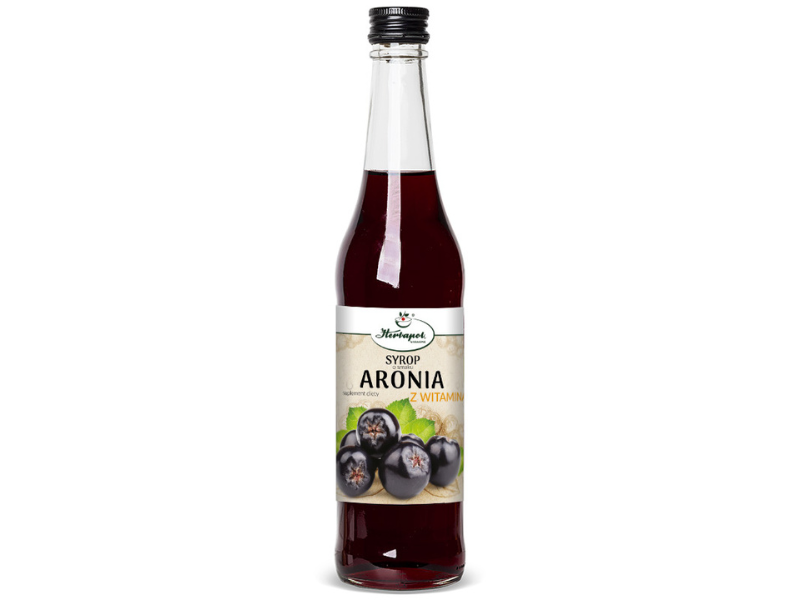 Zdjęcie przedstawia suplement diety Herbapol Kraków Syrop aronia z witaminą C, syrop.