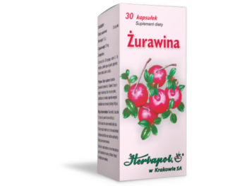 Zdjęcie przedstawia suplement diety Herbapol Kraków Żurawina, kapsułki.