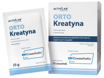 Zdjęcie przedstawia suplement diety ORTO Kreatyna, saszetki.