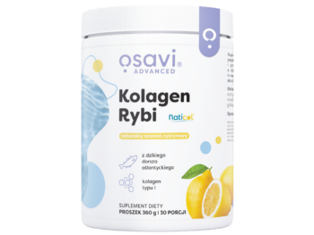 Zdjęcie przedstawia suplement diety OSAVI Advanced Kolagen Rybi naturalny aromat cytrynowy, proszek.