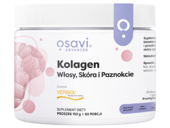 Zdjęcie przedstawia suplement diety OSAVI Advanced Kolagen Włosy, skóra i paznokcie [neutral], proszek.