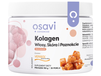 Zdjęcie przedstawia suplement diety OSAVI Advanced Kolagen Włosy, skóra i paznokcie - słony karmel, proszek.