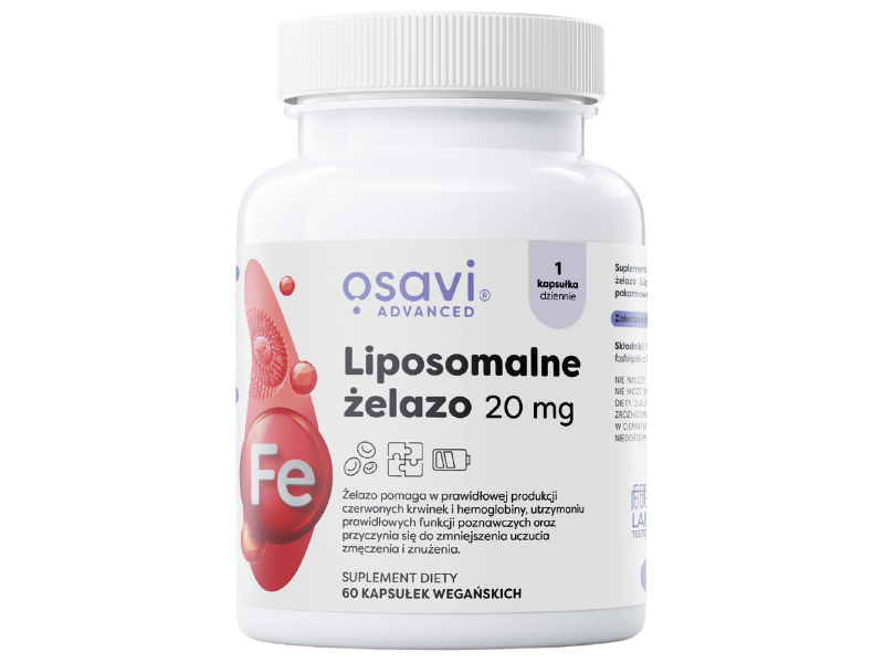 Zdjęcie przedstawia suplement diety OSAVI Advanced Liposomalne żelazo, kapsułki.