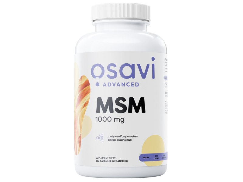 Zdjęcie przedstawia suplement diety OSAVI Advanced MSM, kapsułki, 1000 mg.
