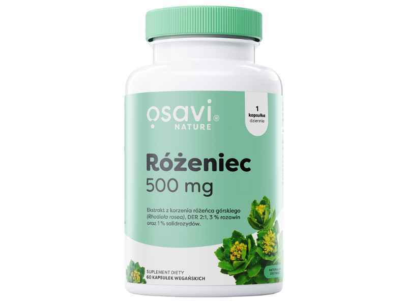Zdjęcie przedstawia suplement diety OSAVI Nature Różeniec 500 mg, kapsułki.