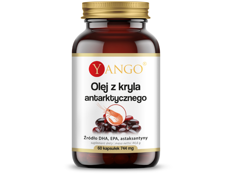 Zdjęcie przedstawia suplement diety Yango Olej z kryla, kapsułki.