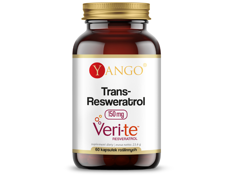 Zdjęcie przedstawia suplement diety Yango Trans-Resweratrol Veri-te, kapsułki.