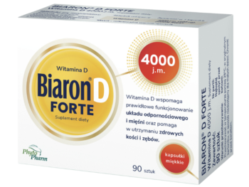 Zdjęcie przedstawia suplement diety Biaron D FORTE 4000 j.m., kapsułki.