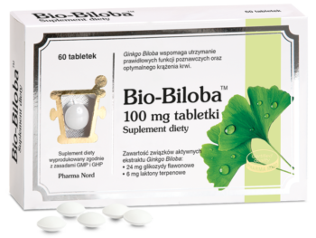 Zdjęcie przedstawia suplement diety Bio-Biloba, tabletki.