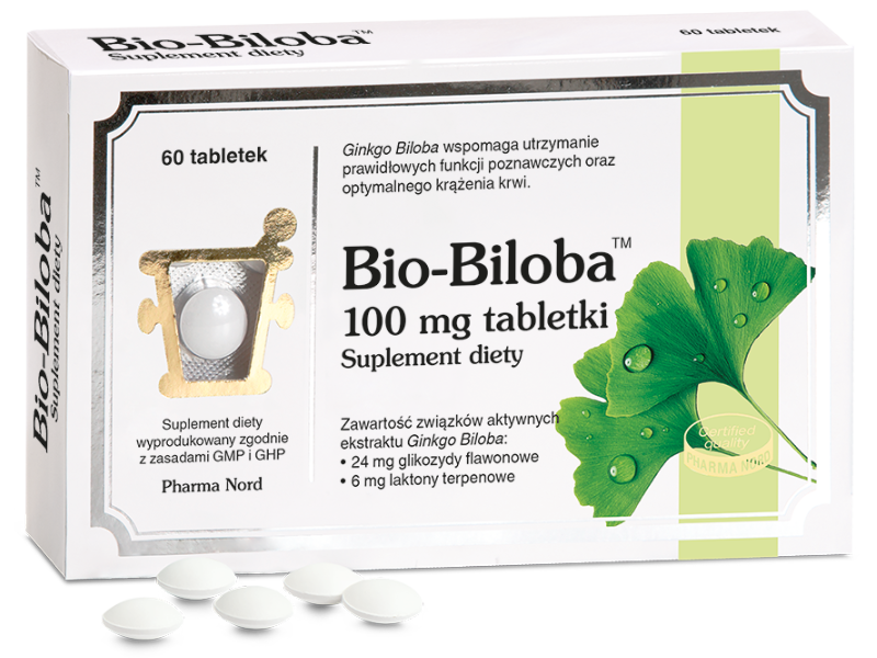 Zdjęcie przedstawia suplement diety Bio-Biloba, tabletki.