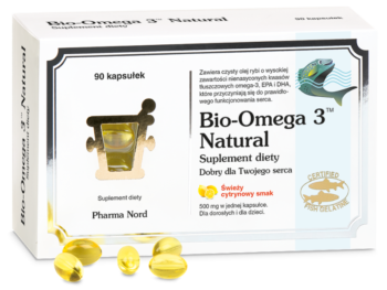 Zdjęcie przedstawia suplement diety Bio-Omega 3 Natural, kapsułki.