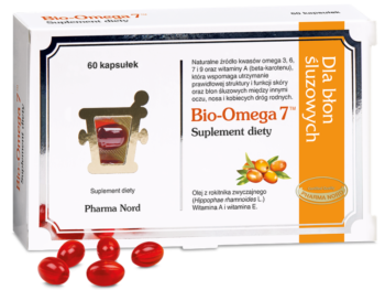 Zdjęcie przedstawia suplement diety Bio-Omega 7, kapsułki.
