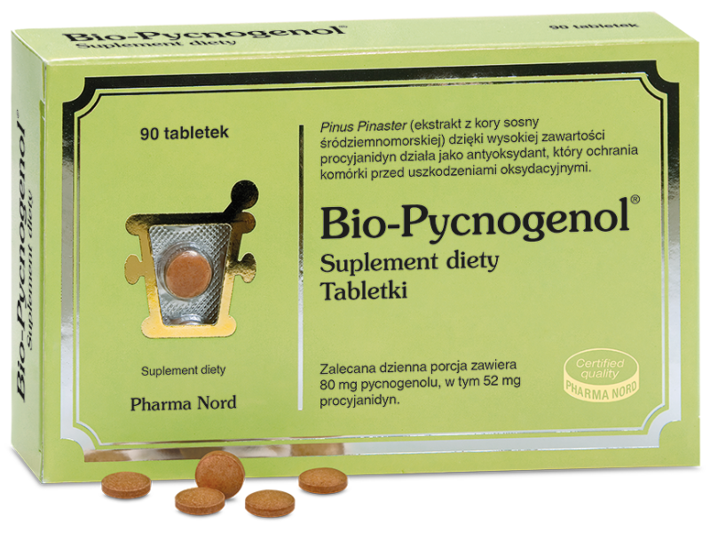 Zdjęcie przedstawia suplement diety Bio-Pycnogenol, tabletki, 40 mg.