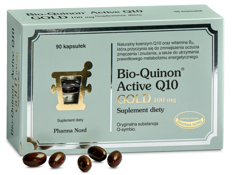 Zdjęcie przedstawia suplement diety Bio-Quinon Active Q10 GOLD, kapsułki, 100 mg.