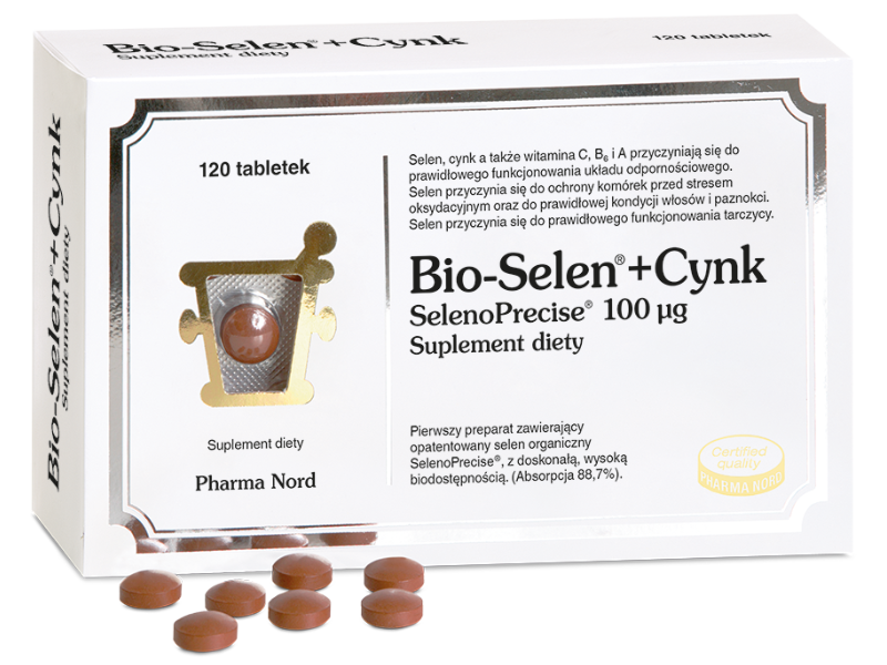 Zdjęcie przedstawia suplement diety Bio-Selen + Cynk, tabletki, 100 mcg + 15 mg.