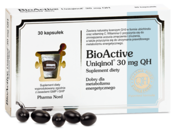 Zdjęcie przedstawia suplement diety BioActive Q10 Uniqinol QH, kapsułki, 30 mg.
