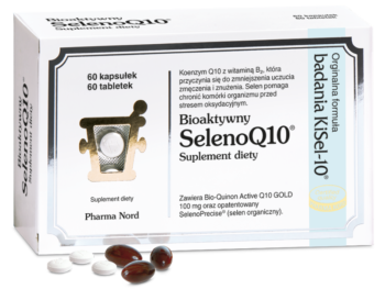 Zdjęcie przedstawia suplement diety Bioaktywny SelenoQ10, kapsułki + tabletki.