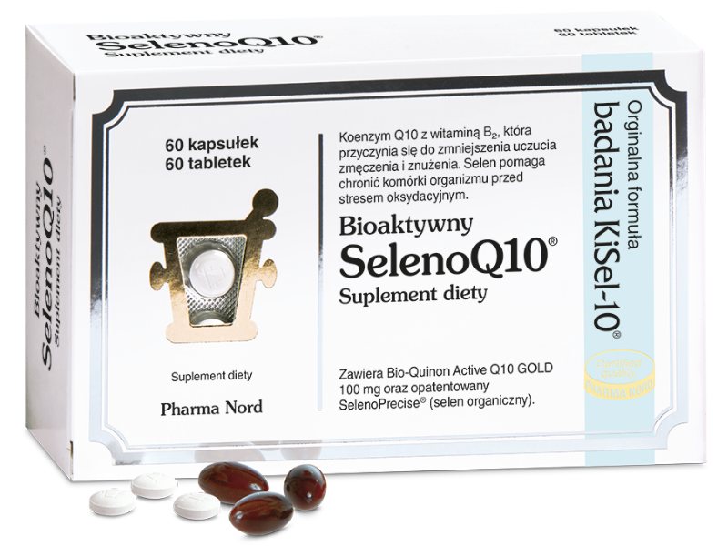 Zdjęcie przedstawia suplement diety Bioaktywny SelenoQ10, kapsułki + tabletki.