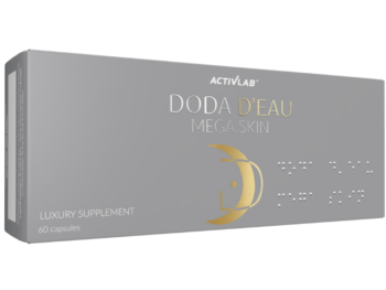 Zdjęcie przedstawia suplement diety DODA D'EAU Mega Skin, kapsułki.