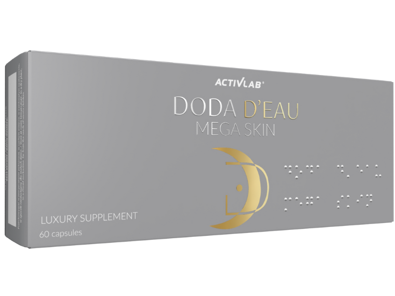 Zdjęcie przedstawia suplement diety DODA D'EAU Mega Skin, kapsułki.