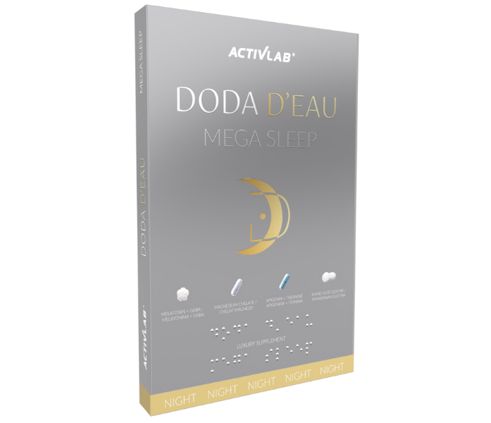 Zdjęcie przedstawia suplement diety DODA D'EAU Mega Sleep, tabletki + kapsułki.