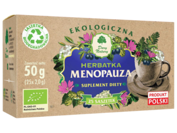 Zdjęcie przedstawia suplement diety Dary Natury Menopauza, herbatka do zaparzania.