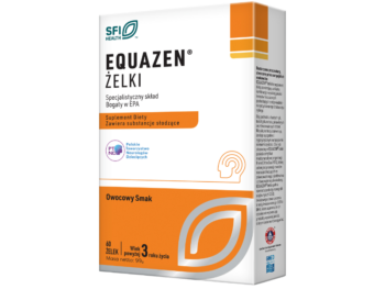 Zdjęcie przedstawia suplement diety Equazen o smaku owocowym, żelki.