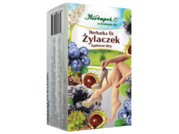 Zdjęcie przedstawia suplement diety Herbapol Kraków Herbatka Fix Żylaczek, zioła do zaparzania.