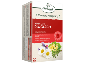 Zdjęcie przedstawia suplement diety Herbapol Kraków Herbatka Fix dla gardła, zioła do zaparzania.
