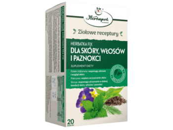 Zdjęcie przedstawia suplement diety Herbapol Kraków Herbatka Fix dla skóry, włosów i paznokci, zioła do zaparzania.
