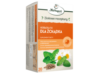 Zdjęcie przedstawia suplement diety Herbapol Kraków Herbatka Fix dla żołądka, zioła do zaparzania.