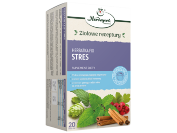 Zdjęcie przedstawia suplement diety Herbapol Kraków Herbatka Fix stres, zioła do zaparzania.