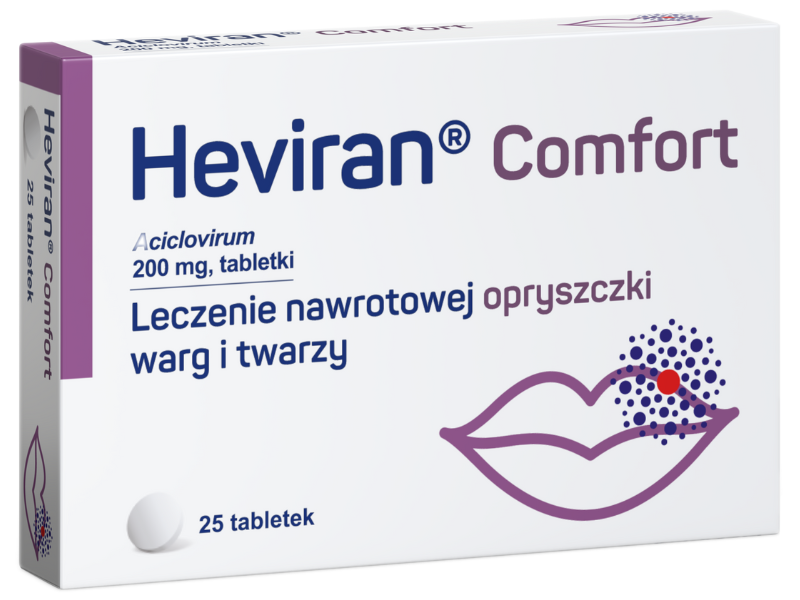 Zdjęcie przedstawia lek OTC Heviran Comfort, tabletki, 200 mg.