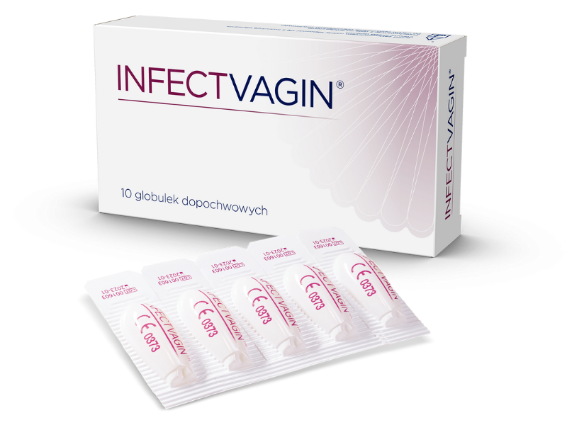 Zdjęcie przedstawia wyrób medyczny Infectvagin, globulki dopochwowe.
