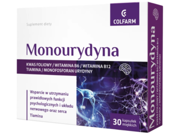 Zdjęcie przedstawia suplement diety Monourydyna, kapsułki miękkie.