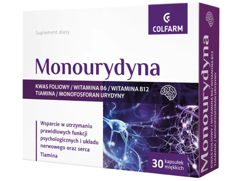 Zdjęcie przedstawia suplement diety Monourydyna, kapsułki miękkie.
