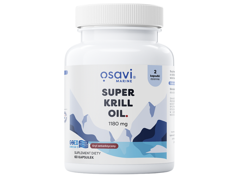 Zdjęcie przedstawia suplement diety OSAVI Marine Super Krill Oil, kapsułki, 1180 mg.