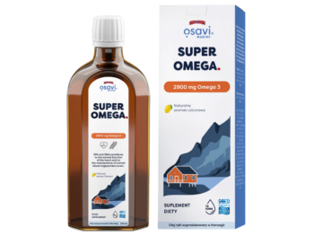 Zdjęcie przedstawia suplement diety OSAVI Marine Super Omega Omega 3 - naturalny aromat cytrynowy, płyn doustny, 2900 mg.