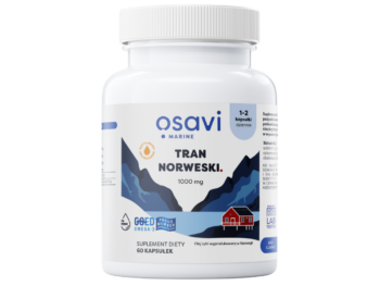 Zdjęcie przedstawia suplement diety OSAVI Marine Tran Norweski, kapsułki, 1000 mg - smak cytrynowy.
