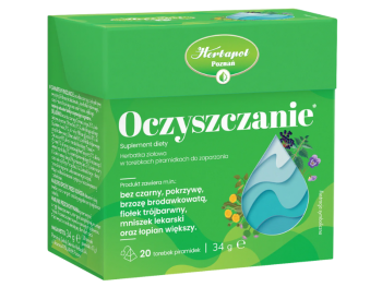 Zdjęcie przedstawia suplement diety Oczyszczanie, herbatka ziołowa.