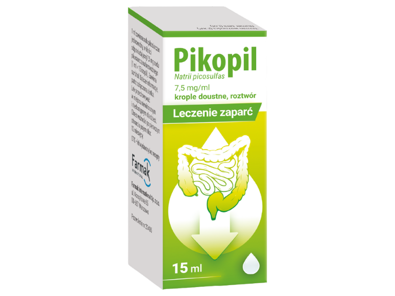 Zdjęcie przedstawia lek bez recepty Pikopil, krople doustne, 7,5 mg/ml.