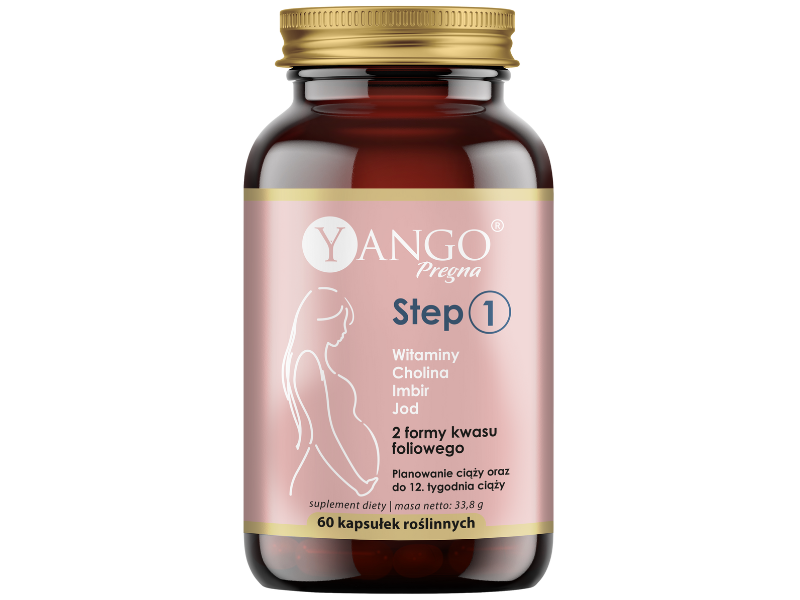 Zdjęcie przedstawia suplement diety Pregna Step1, kapsułki.