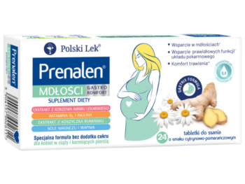 Zdjęcie przedstawia suplement diety Prenalen MDŁOŚCI Gastro Komfort, tabletki do ssania.